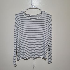 Green Envelope Grey Striped‎ Tie Waist Shirt